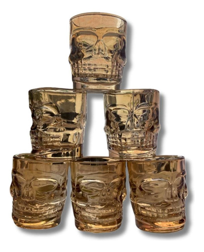 Set X 6 Copas Shots Calavera 48 Ml Doradas