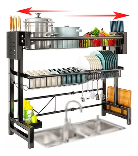 Escurridor organizador de acero inoxidable con 3 niveles para trastes de  cocina 30x80x85cm