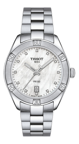 Reloj Mujer Tissot T101.910.11.116.00 Pr 100 Sport Chic Color de la correa Plateado Color del bisel Plateado Color del fondo Blanco