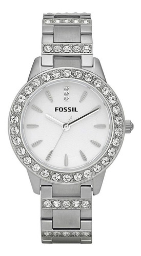 Reloj pulsera Fossil Jesse con correa de acero inoxidable color plata - fondo blanco