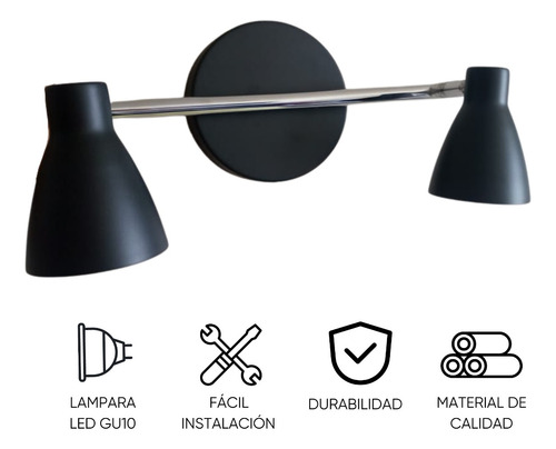 Lampara Dirigible Para Pared O Techo Negro 2 Spot Gu10