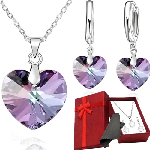 comprar Conjunto De Plata 925 Corazón Collar Pendientes Aros Mujer