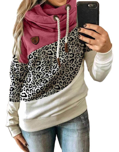 Mujeres Leopardo Color Bloque Sudadera Sudadera Sudadera Sud