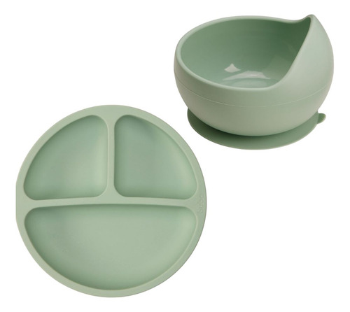 Kit Pratinho E Bowl Com Ventosas Em Silicone Blw Verde Buba