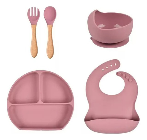 Set De Vajilla Silicona Para Bebés Platos Babero Y Cubiertos