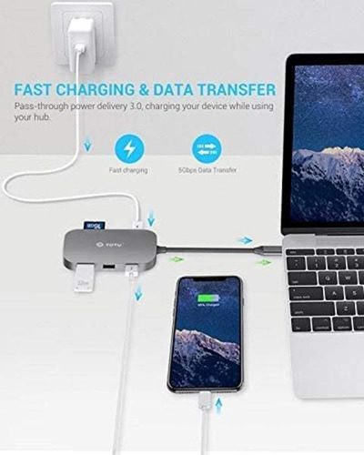 Usb C Hub, Totu 8-in-1 Type C Hub With Ethernet Port, 4k Usb