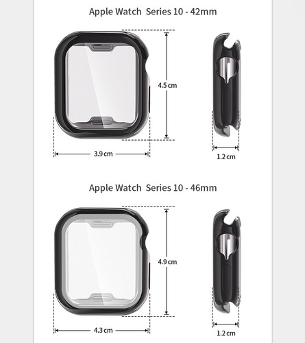 USTIYA 2x Funda Para Apple Watch Series 10 42mm Case Protector Tpu Carasa Negro+Transparente Cover