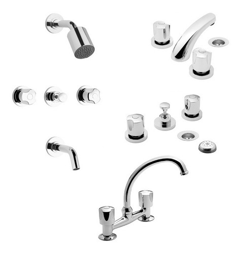 Griferia Baño Fv Pampa Lavatorio Bidet Ducha + Cocina Cs5587