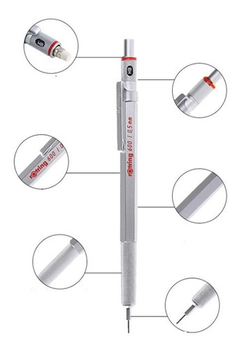 Imagen 5 de 10 de Lápiz Portaminas Metálico Rotring 600 0.5mm
