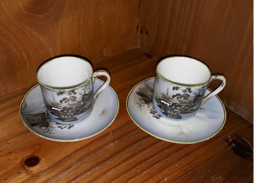 Par Tazas Y Platos De Porcelana Japonesa* Pintados A Mano*