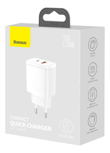 Carregador Fonte Rápida Baseus 2 Portas (usb + Tipo-c) 20w