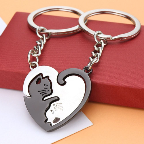 1 Par De Chaveiro Para Casais Black Cat Car Key Ring Heart C