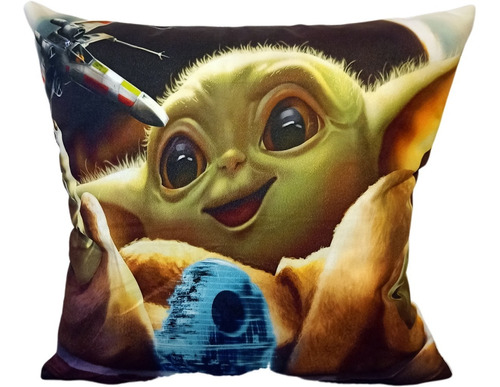 Star Wars Grogu Baby Yoda Almohada 45x45 Con Relleno 