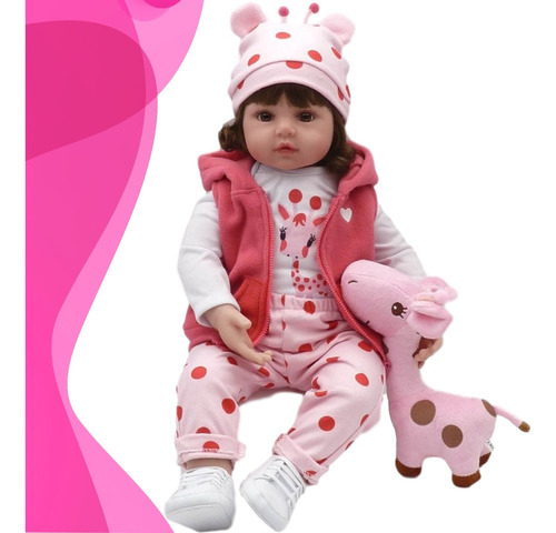 Boneca Bebê Reborn Menina Girafinha De Pelúcia Corpo De Silicone