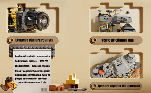 Cámara Retro 1027ladrillos Para Construir, No Ladrillos Lego