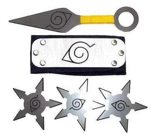 Naruto 10 Peças Bandana Kunai Shuriken Ninja - Kit 10 Peças