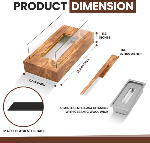 Fogata De Mesa Rectangular Grande De Madera, Hoguera Portáti