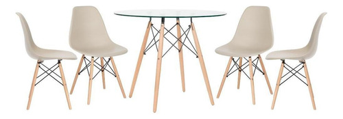 Kit Mesa De Vidro Eames Wood 90 Cm 4 Cadeiras Eames Dsw Cor Da Tampa Nude