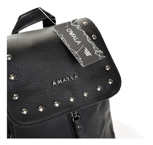 Mochila Cuero Sintetico Mujer Urbana Negra Amayra