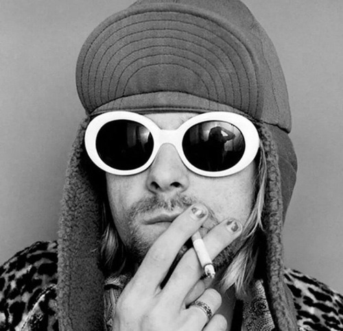 Gafas Rockstar Nirvana ovaladas, Kurt Cobain, Seattle, montura fija, color blanco, color varilla, blanco, color de lente: negro