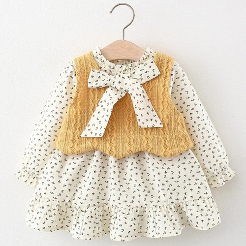 Vestido Floral Para Bebés Y Niñas, Chaleco De Punto Para Niñ