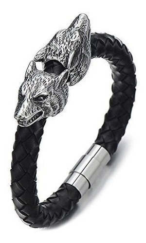 Coolsteelandbeyond Pulsera De Cabeza De Lobo De Acero Inoxid