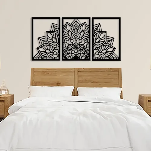 Quadros 3 Peças Decoração Mandala Geometria Na Cor Preta | Parcelamento sem  juros