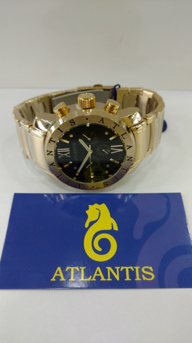 Relógio Original Atlantis Bv Dourado Masculino Nota E Caixa