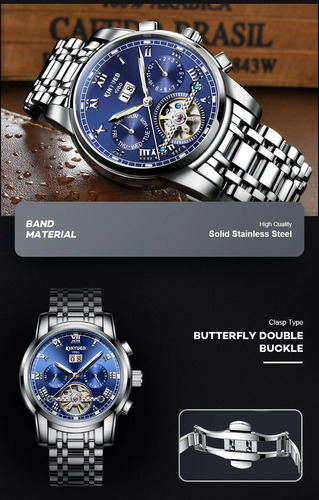 Kinyued Reloj De Oro Automático 30m Lujo Nocturno