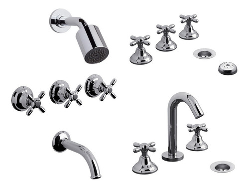 Combo Set Juego Griferías Fv Newport Lavatorio Bidet Ducha