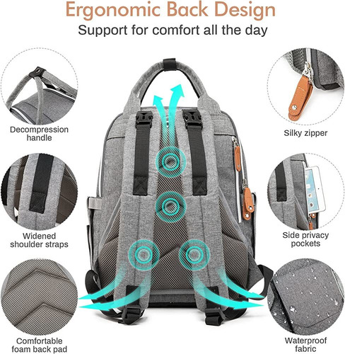 Imagen 6 de 7 de Mochila Para Pañales, Mactut Bolsa De Pañales Para Bebés