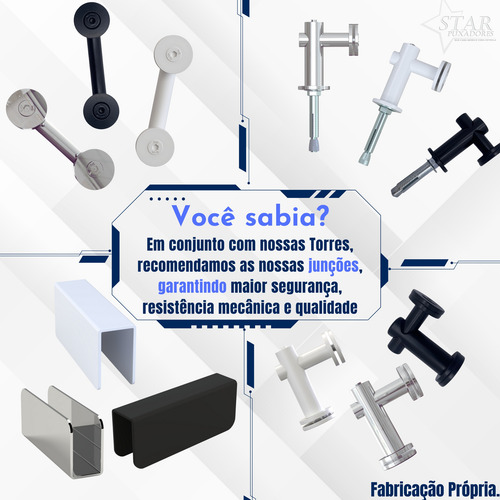 Kit 11 Coluna Torre 50 Cm Preto Fosco 2 Furos Blindex Inox