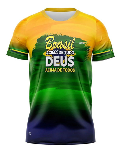 Camiseta Patriota Brasil Acima De Tudo Brk Com Uv50+ 