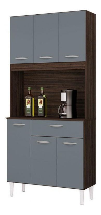 Armario Mueble De Cocina Kit Multiuso Aparador Color Capuchino/Gris