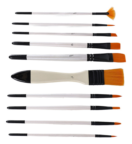 10 Brochas De Pintura, Varilla Blanca, Lana De Nailon, Acuar