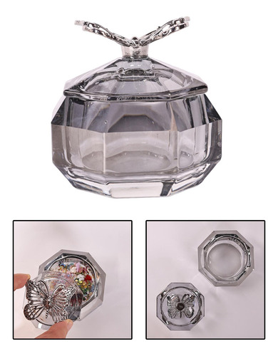 Plato De Cristal Para Decoración De Uñas Con Tapa, Gris