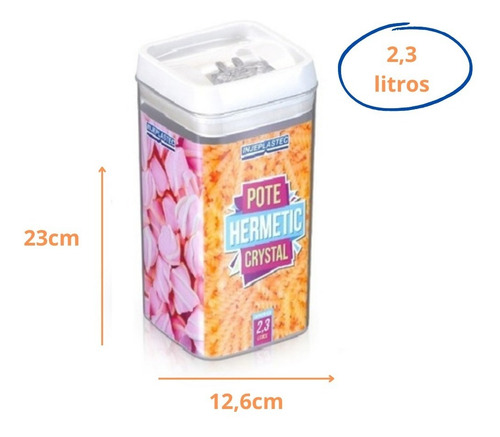 Pote Bolacha Hermético De 2,3 Litro Quadrado Acrílico Trava Cor Transparente