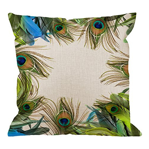 Funda De Almohada De Pavo Real, 18x18 Pulgadas, Azul Ve...