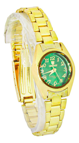Relógio Feminino Orinet Original Prova D Agua Executiva Cor da correia Dourado e Verde