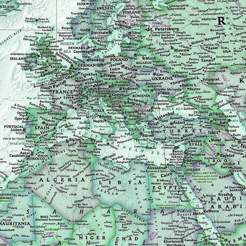 Mapa Mundi Super Grande 65x100cm Esverdeado - Tons De Verde