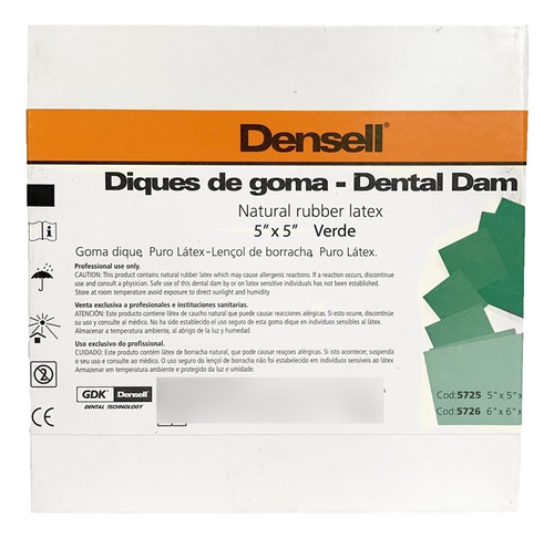 Goma Dique Densell Verde 5x5 X 52 Unidades Odontologia