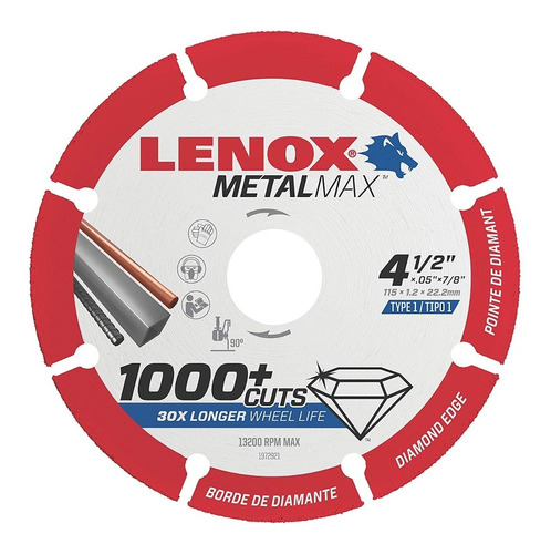 Disco De Corte Lenox Metalmax 4 1/2'' Diamantado Para Metal