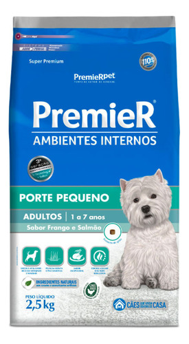 Alimento Premier Gourmet Ambientes Internos Para Cachorro Adulto De Raça Pequena Sabor Frango E Salmão Em Sacola De 2.5kg