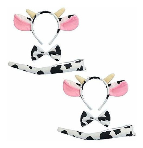 Diademas - Halloween Cow Headband Bow Tie Tail Milk Cow Hair
