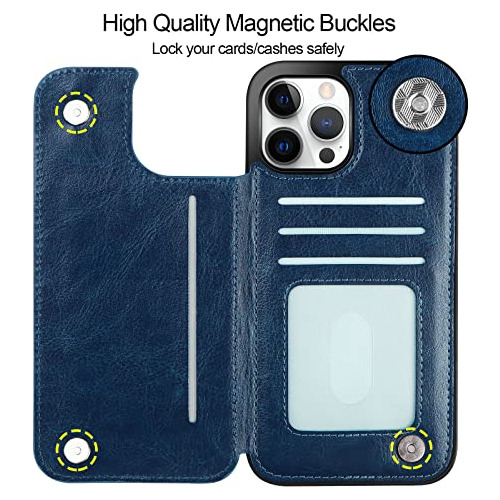 Funda Cartera Para iPhone 12 Pro Max Azul 6.7- Pulgada Suave