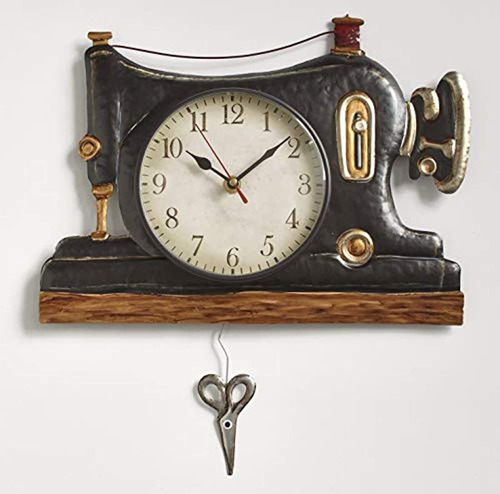 Reloj De Pared Con Péndulo Diseño Máquina De Coser/negro