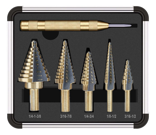 Kit De Brocas Drill Step, Juego De 5 Piezas, Hss, Titanio Y