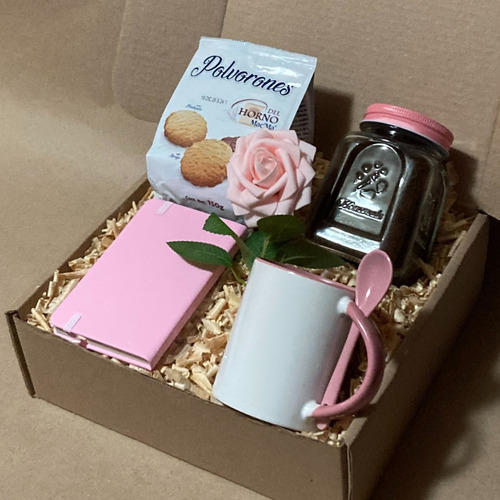 Caja De Regalo Para Mamá Rosa Libreta Café Artesanal Taza Rosa Claro