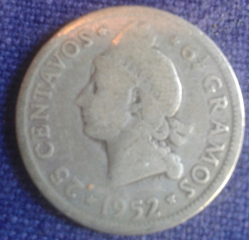 Moneda Republica Dominicana 25 Centavos Plata 1952