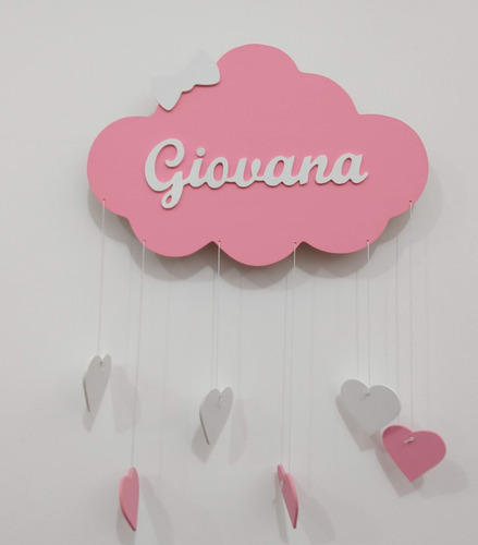 Luminária Nuvem Com Led E Nome Para Decorar Quarto De Bebe